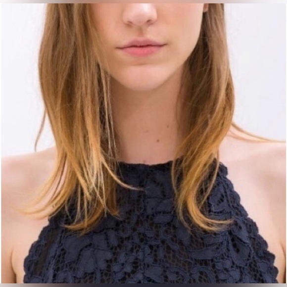 Zara Navy Guipure Lace Halter Top - Size Large - NWT - Picture 4 of 8